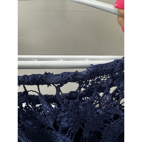 Lane Bryant Blue Stripe Crochet Lace Blouse 22/24 Coastal Grandma Preppy Cottage - Picture 3 of 6